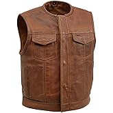 First Mfg Co - Lowside - Mens Motorcycle Biker Riding Canvas, Leather, Twill, Perforated Leather Vest
