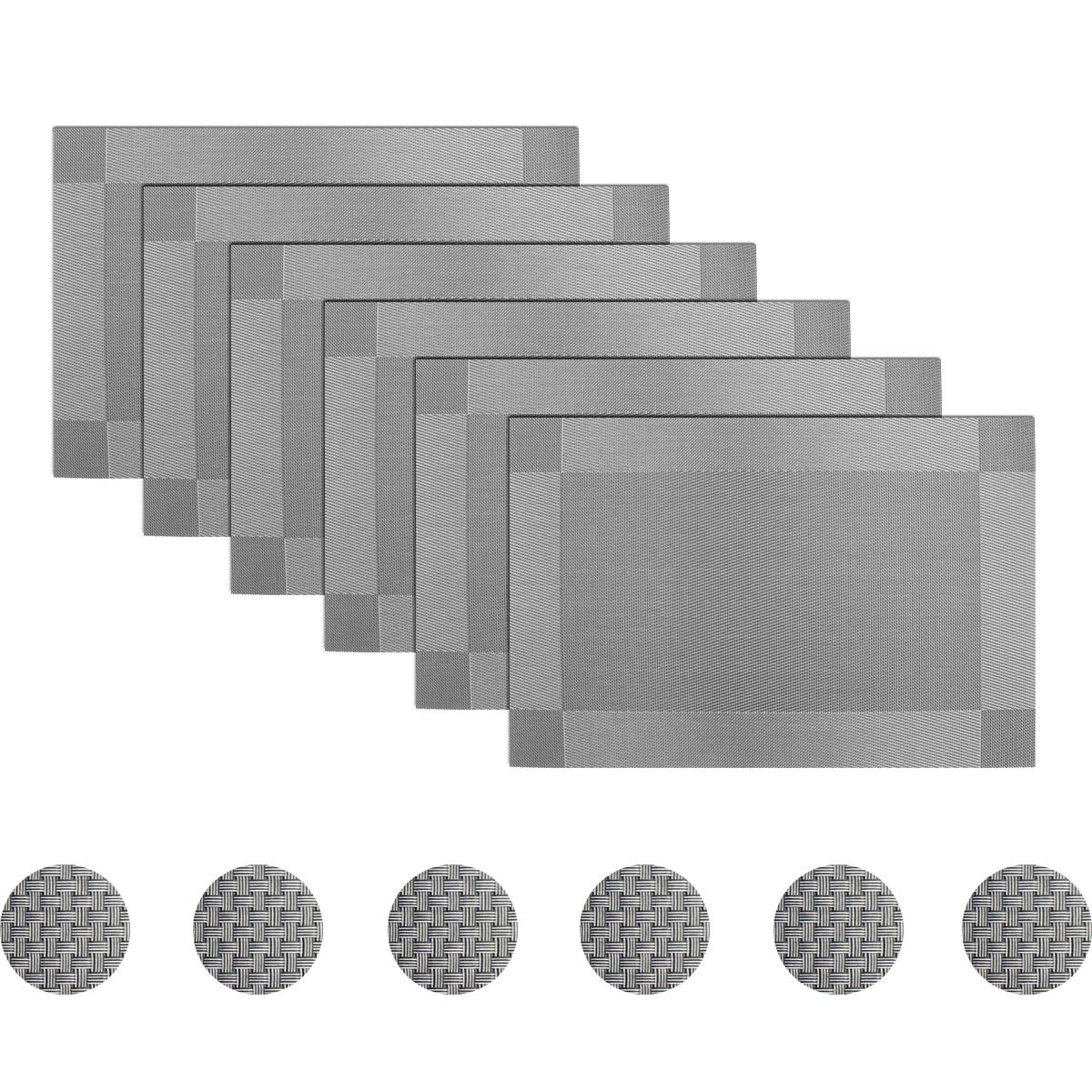 pigchcy Grey Elegant Placemats Set of 6 with Coaster Vinyl Washable Placemats for Dining Table (45 x 30cm) — image 1