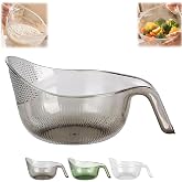 Rice Strainer with Handle, Rice Washer Bowl with Fine Holes for Rinsing and Draining Rice, Grains, Fruit and Vegetables
