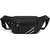 Entchin Fanny Pack for Women and Men, Multi-Functional Crossbody Belt Bag with 5 Pockets, Reflective Strip, Adjustable Strap, Water-Resistant Nylon Waist Pack for Hiking, Cycling, Daily Use (Black)