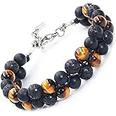 Protection Crystals Triple Protection Bracelet - COLORFEY Natural Healing Tiger Eye Lapis Lazuli Black Onyx Lava Stone Bracelet Mens Beaded Bracelets, Handmade Energy Jewelry for Father Husband Son