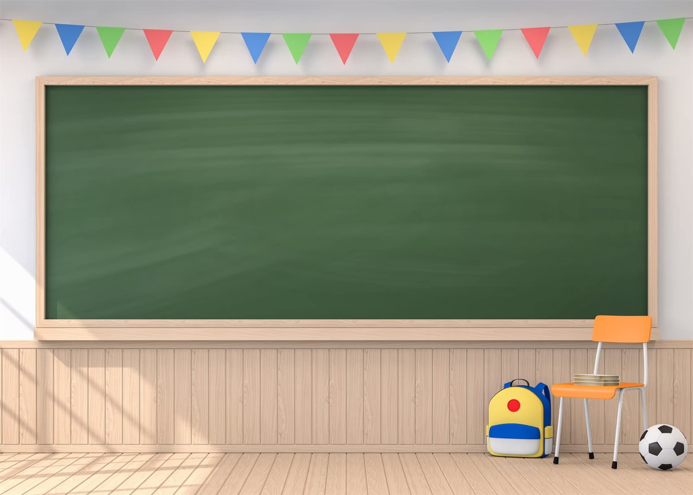 CORFOTO Fabric 10x6.5ft School Backdrop Photography Classroom Interior Blackboard Wooden Wall Kindergarten Middle School Students Online Learning Virtual Scene Photo Video Course Background Props