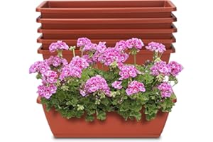 OSMOFUZE Window Box Planter, 6 Packs 17 Inches Rectangle Planters Box with Drainage Holes and Trays, Vegetable Planters for Windowsill Patio Garden Home Decor Porch Yard Red