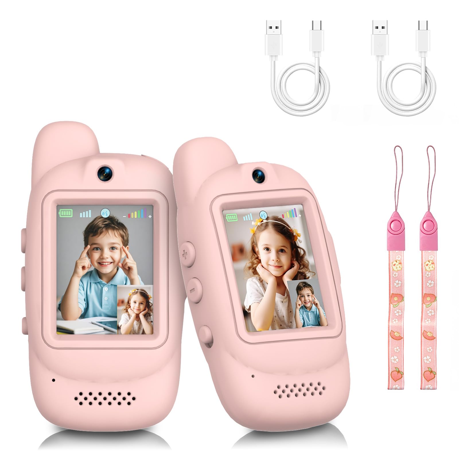 ZOKBOM Video Walkie Talkies for Kids, 2 Pack Rechargeable Walkie Talkies with Screen Display and Voice Changer, Long Range Toys Gifts for 3-12 Year Old Boys and Girls (Pink-1)