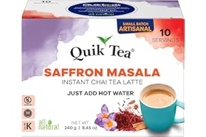 QUIK TEA QuikTea Saffron Masala Chai Tea Latte – 10 Count, Bold Saffron Masala Flavor, no preservatives – Just Add Hot Water