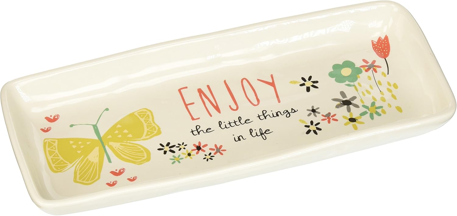  | Pavilion Gift Company Enjoy the Little Things in Life Floral Butterfly Long Serving Tray Dish, Multicolor: Serving Trays