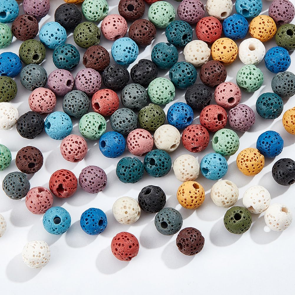 NBEADS About 104 Pcs Lava Beads, 8mm Multicolor Round Synthetic Lava Beads Strands Lava Rock Beads Loose Stone Beads Spacer Gemstone Beads for Essential Oil Bracelets Jewelry Making, Hole: 2.5mm