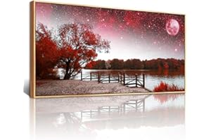 Lapremoly Red Tree Wall Pictures Works Wall Art For Living Room Large Wall Decor For Bedroom Starry Sky Moon Landscape Wall Painting Office Decor Posters Room Home Decoration Wood Framed 20" X 40"
