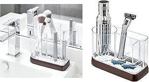 iDesign Haley Plastic Vanity Organizer Storage Container for Cosmetics, Dental Supplies, Hair Care, Bathroom, Vanity, Kitchen Countertop, Office, Craft Room, 7.3" x 3.25" x 4.25", Clear/Bronze