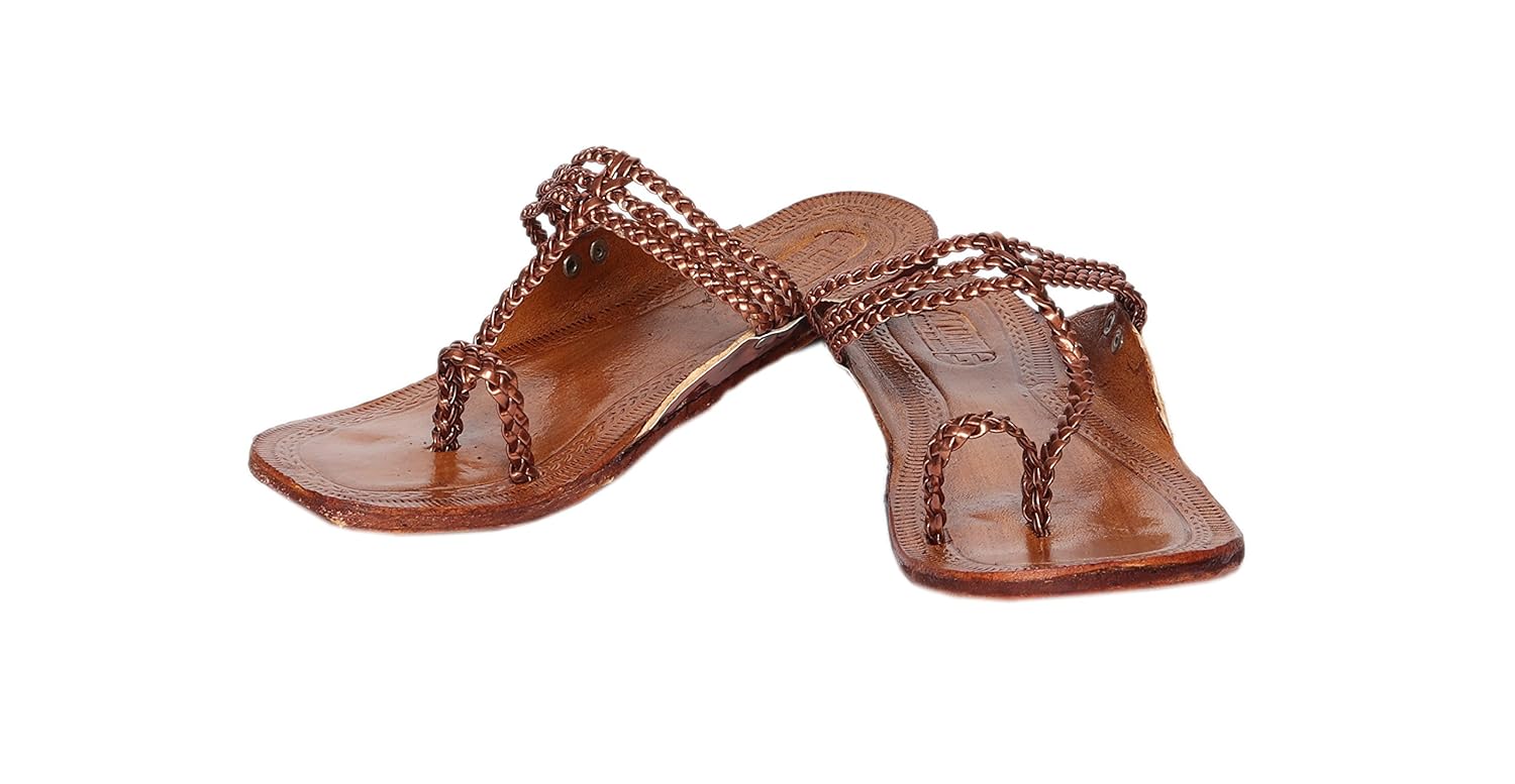 milana women kolhapuri brown leather flat sandal