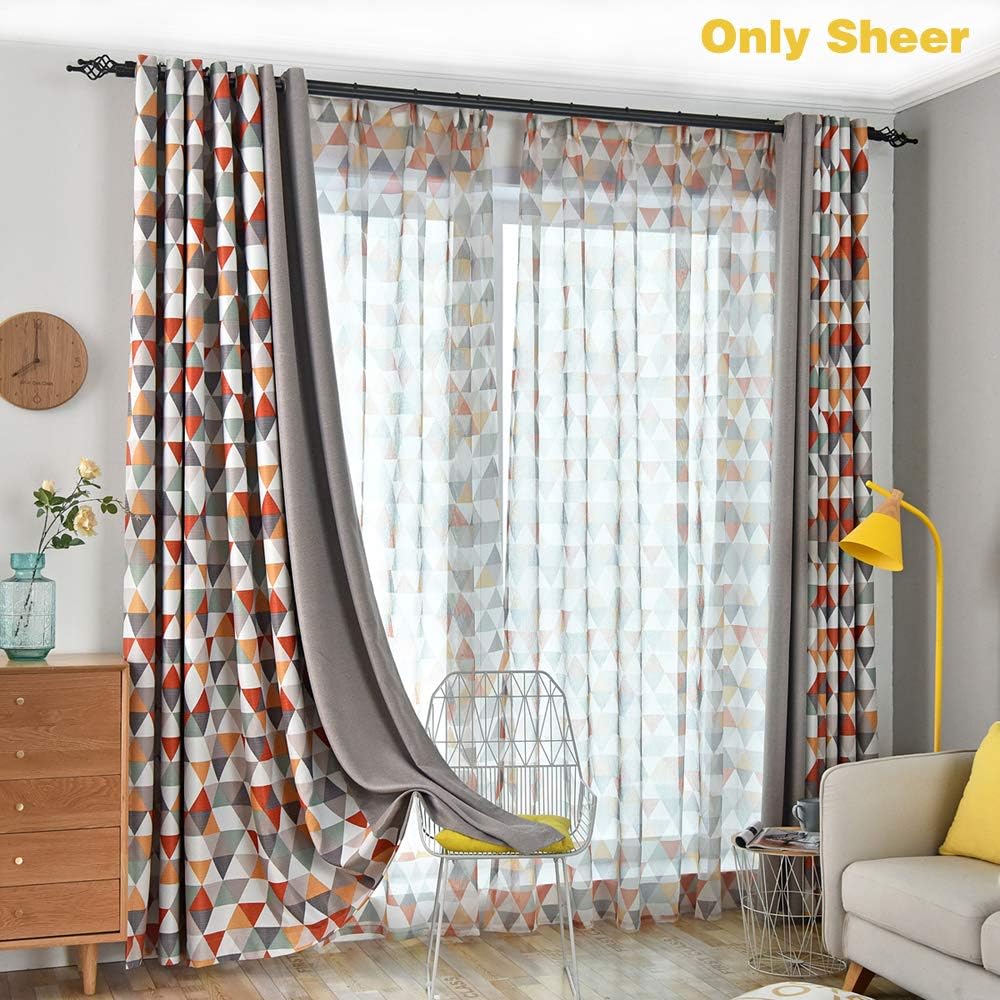 Jarl home Orange and Grey Sheer Curtains for Kids Bedroom