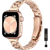 STIROLL Thin Replacement Band Compatible for Apple Watch 38mm 40mm 41mm 42mm(Series 11 10), Stainless Steel Metal Wristband Women Men for iWatch Ultra SE Series 9 8 7 6 5 4 3 2 1, Rose Gold