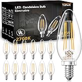 DAYBETTER E12 Candelabra Bulbs 40W Equivalent, Dimmable Chandelier Light Bulbs, 4.5W 500LM Candle Bulbs 2700K Warm White, B11 LED Filament Vintage Light Bulbs for Chandelier Ceiling Fan, 12 Pack