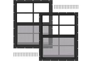 LINGRINGDCY 2 Pack 18" x 23" Black Shed Window with Tempered Glass and Fiberglass Screen Household Sliding Windows with Screws for Shed, Chicken Coop, Playhouse, Garage and Barns