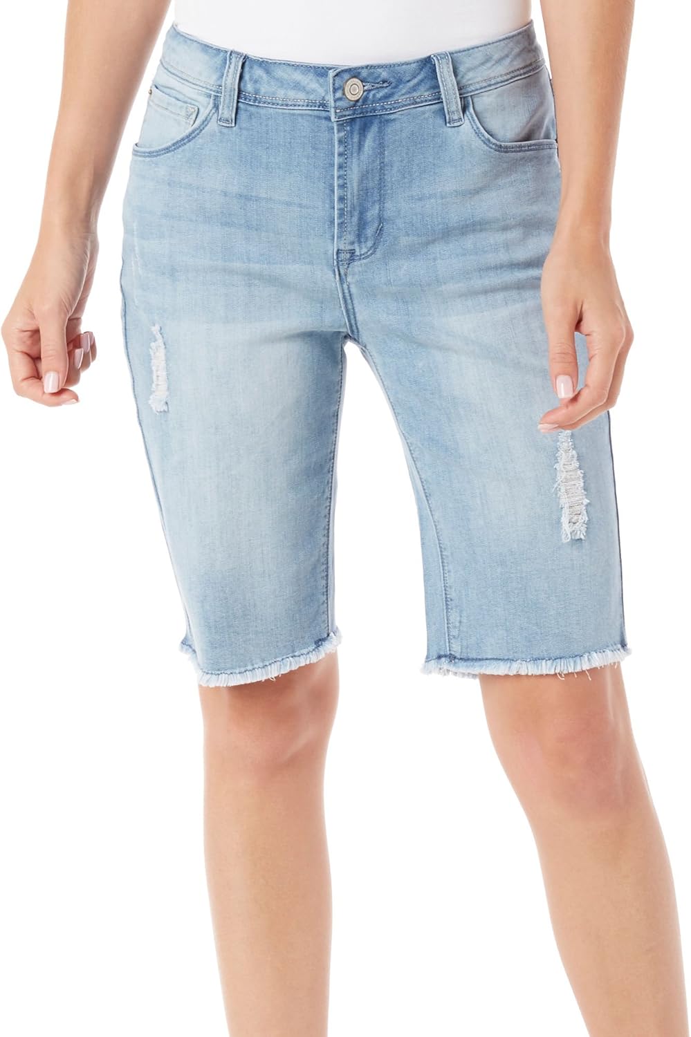 Kensie Jeans Womens Frayed Bermuda Shorts 29 Light blue