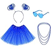 Haakong Women Tutu Costume Accessories Set Sunglasses Ponytail Headband Tutu Skirt Necklace for Halloween Mardi Gras