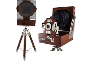 ANTIQUE VIBES Vintage Camera Wooden Mini on Tripod Stand Table Top Collectible Studio Gift Item Desk Decorative Antique Film Model Camera Home Decor Premium