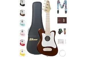 Ulumac Soprano Ukulele, Stylish Shape with White Pickguard Spruce 21.5 inch Ukelele Beginner Kit with Gig Bag, Digital Tuner, Replacing Strings, 3 Guitar Picks, Strap, Cloth, Blown, P005WBN