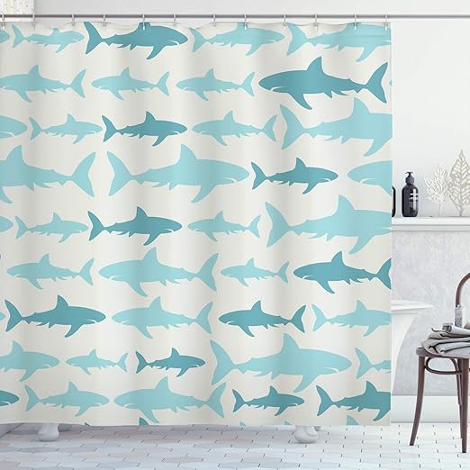 Amazon Com Ambesonne Sea Animals Shower Curtain Monochrome Shark