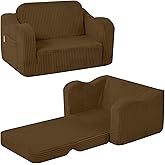 MeMoreCool Toddler Lounge & Sofa Bed Chair – Corduroy, Brown, Ages 1‑3 | 2‑in‑1 Fold‑Out Kids Couch & Pull‑Out Recliner for Playtime, Nap Time & Lounging
