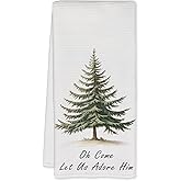 JFFTLL Christian Christmas Tree Kitchen Towels, Christmas Pine Tree Dish Tea Towels for Kitchen Decor, Oh Come Let Us Adore Him Religious Scripture Decorative Hand Towel for Bathroom, 16x24 Inch