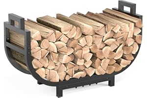 GAVISCITY 30 Inch Firewood Rack Outdoor Indoor with Handle, Stable Metal Wood Rack Heavy Duty Log Holder for Fireplace Patio Deck, Waterproof Rustproof Firewood Storage Organizer Tool, Black
