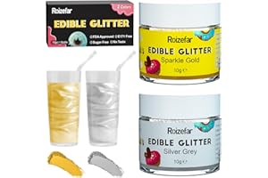 Roizefar Edible Glitter, 2 Colors x 10g Edible Glitter for Drinks, Food Grade Sprinkles Luster Dust Powder Set for Chocolate, Wine, Strawberries, Cake Decorating