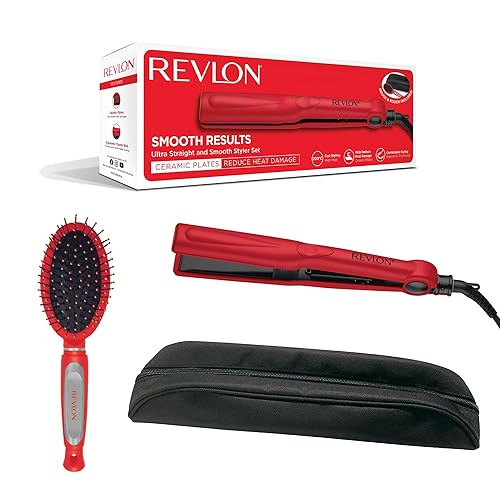 REVLON Ultra Straight and Smooth Styler Set (200°C Fast Styler with Ceramic Plates Gift Set with Brush and Storage Pouch) RVST2176GP