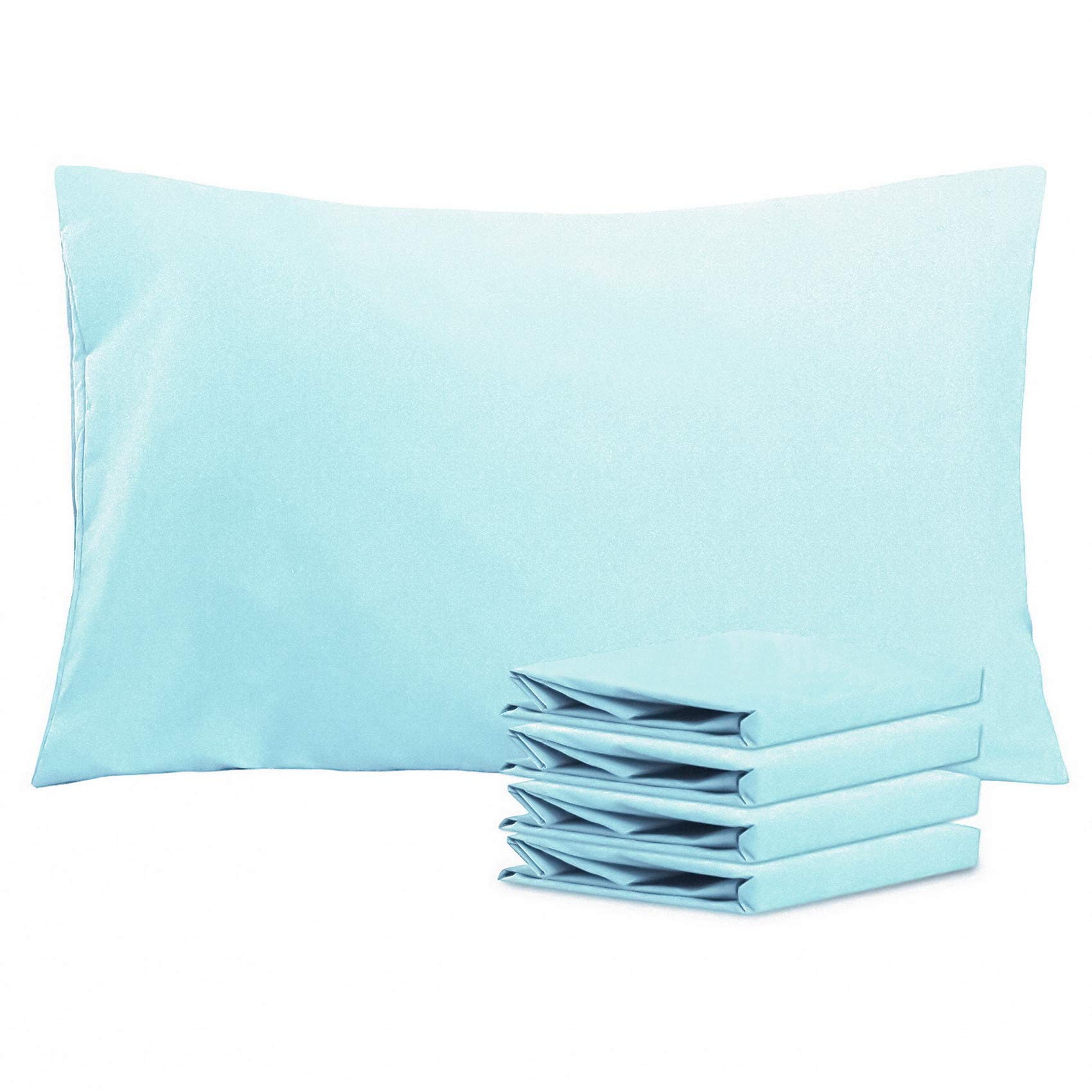 NTBAY Microfiber Plain Pillowcases, 4 Pack Soft Anti Wrinkle and Stain Resistant Envelope Closure Standard Pillow Cases, 50x75 cm, Aqua