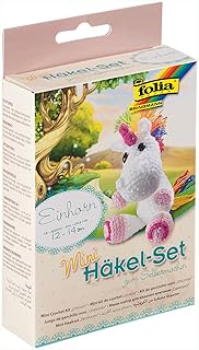folia 23910 - Mini Häkelset Einhorn, Komplettset zur Erstellung von einem selbst gehäkelten niedlichen Einhorn, ca. 12 - 14 cm groß, für Kinder ab 8 Jahren und Erwachsene, als Geschenk