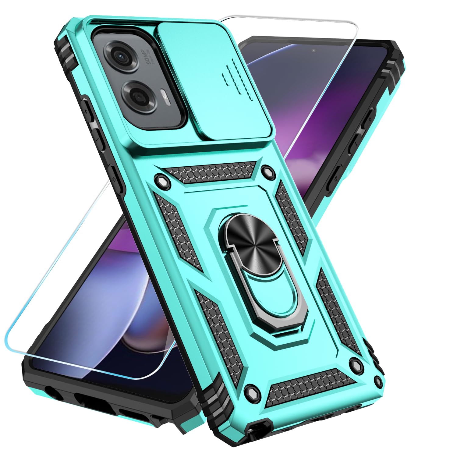 SunStory Phone Case for Motorola Moto G Stylus 5G 2024 Case with HD Screen Protector & Slide Camera Cover & Kickstand, [Military-Grade] Phone Case for Moto G Stylus 5G 2024.Teal