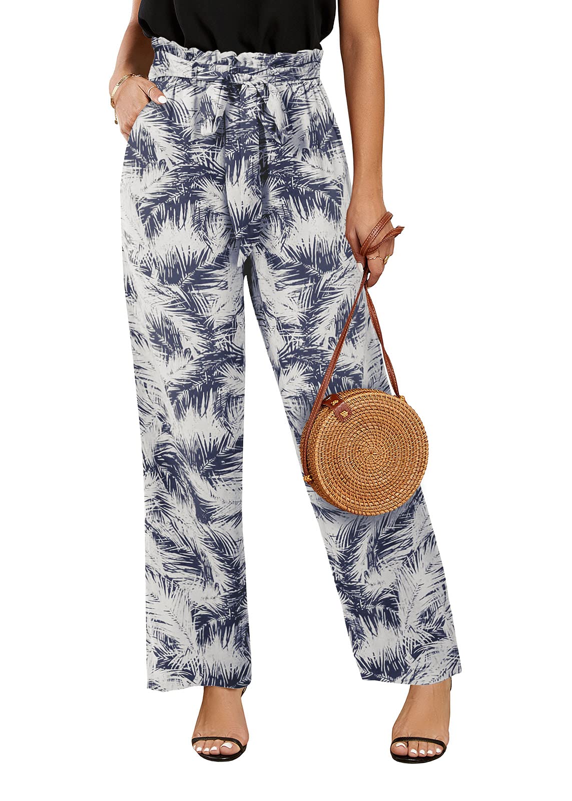 Photo 1 of SySea Womens Wide Leg Palazzo Work Pants High Waisted Leaf Print Flowy Beach Pant with Belt