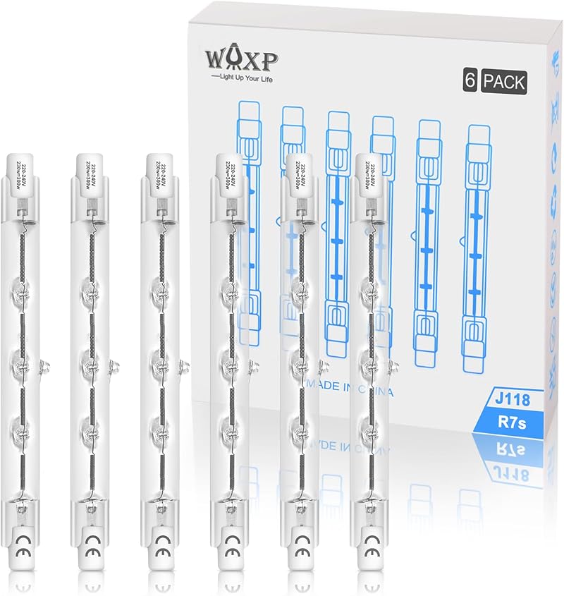 WAXP R7s 230W Dimmable Halogen Bulbs 118mm 2700K 4880lm Pack of 6