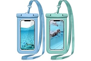 Janmitta Universal Waterproof Pouch[2 Pack],Underwater Dry Bag for iPhone 15/14/13/12,14/13/12 Pro Max,iPhone 12/13 Mini and Other Phones Up to 7.0",IPX8 Waterproof Case with Lanyard,Blue+Green