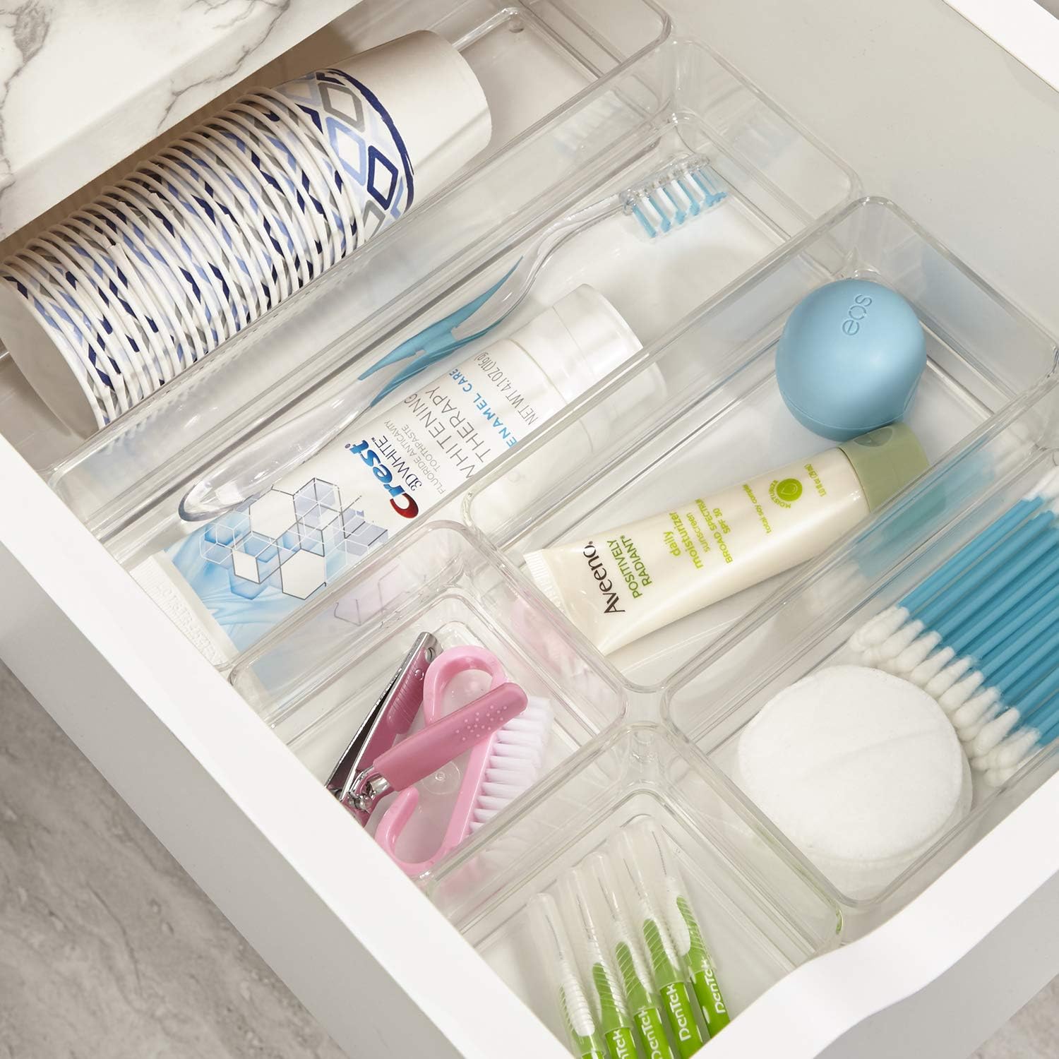 STORi Clear Plastic Vanity and Desk Drawer Organizers | 6 Piece Set: Clothing