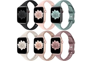 DISTORE 6 Pack Thin Slim Bands Compatible with Apple Watch 38mm 40mm 41mm 42mm 44mm 45mm 46mm 49mm Women Men, Replacement Soft Silicone Sport Strap for iWatch Series 10/9/8/7/6/5/4/3/2/1 Ultra SE