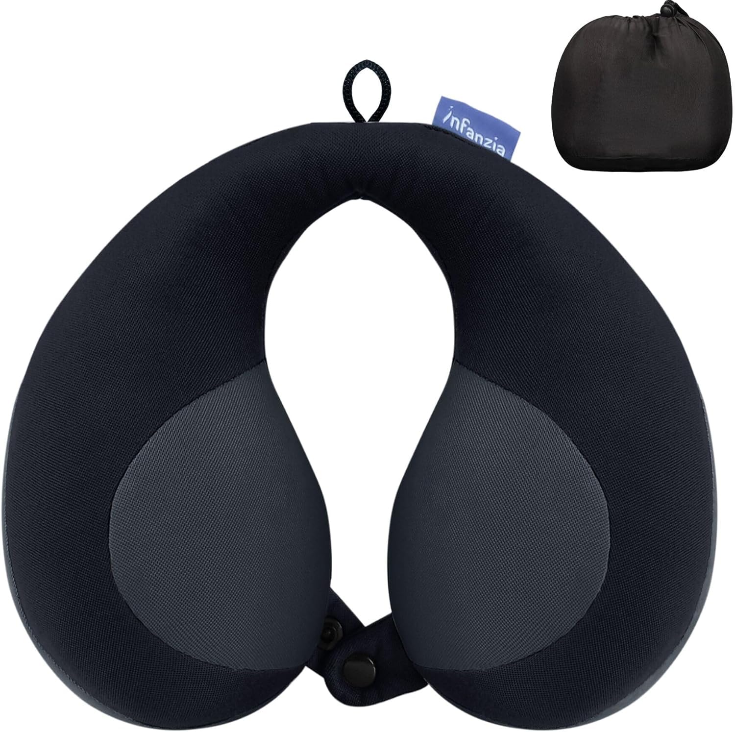 INFANZIA Kids Travel Pillow for Neck and Head Support, Soft U-Shaped Neck Pillow in the Car Seat, Airplane or Pram, Portable Toddler Neck Pillow for Camping, Sleeping - Gifts for Child/Kids, Black