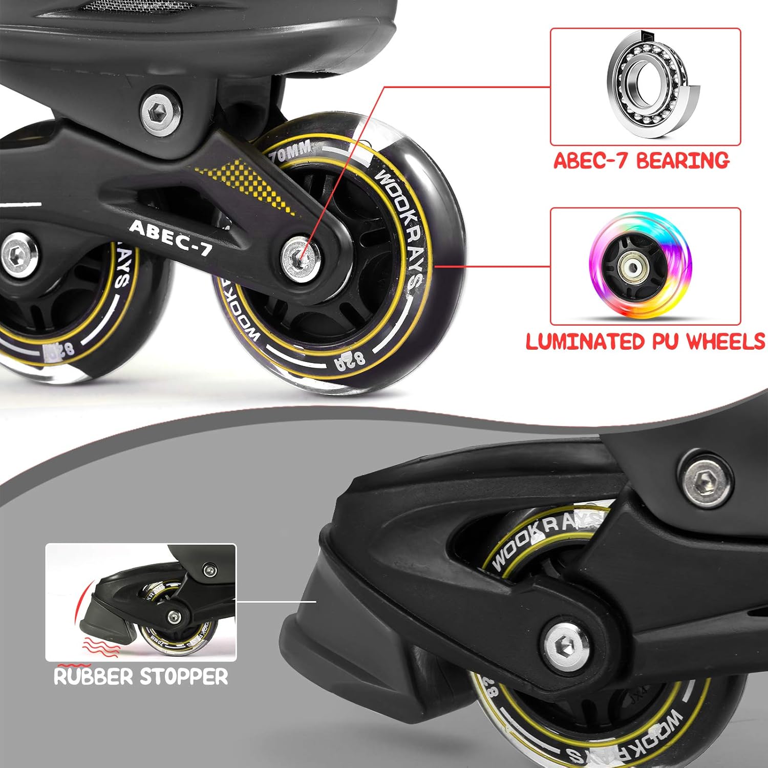 WOOKRAYS Adjustable Kids Inline Skates with Light up Wheels, Fun Flashing Beginner Illuminating Roller Skates for Kids Boys and Girls : Sports & Outdoors