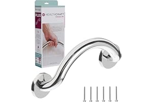HEALTHCRAFT Plus Series Crescent Grab Bar for Bath And Shower Safety, Stainless-steel, Wall-Mounted Heavy Duty Hand Handle fo