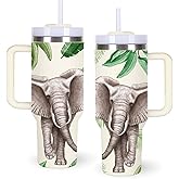 momocici 40oz Elephant Tumbler with Handle Gifts for Women.Elephant Lover Cups Tumbler Gifts for Women.40 oz Birthday Christmas Elephant Cup Tumblers for elephant lover.