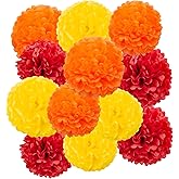Red Orange and Yellow Tissue Pom Poms Paper Kit DIY Decorative Flowers Ball for Birthday Party Wedding Hanging Decorations Pack of 12 10in12in