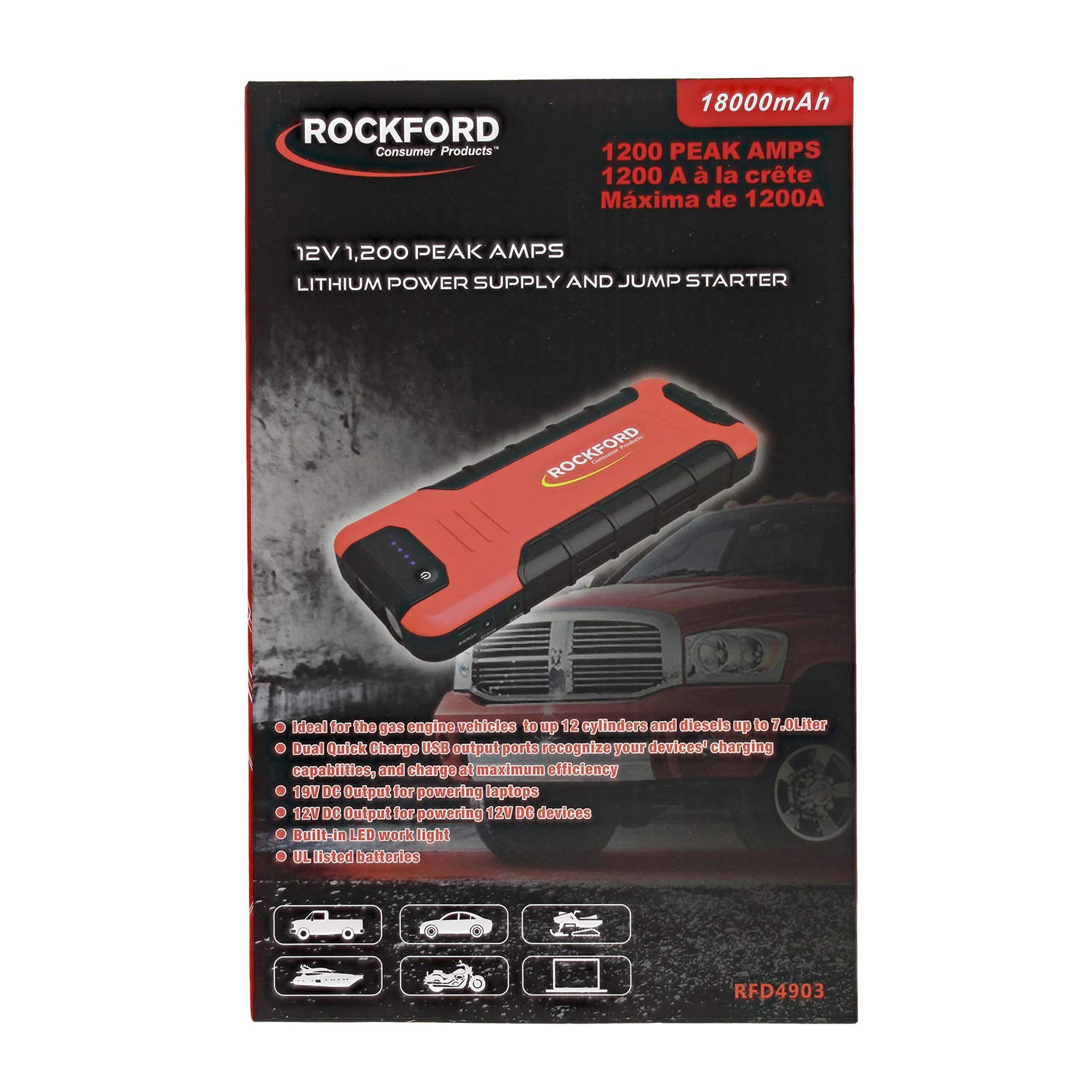 Tools & Equipment Rockford Third Gen Mini Jump Starter RFD4903 1200