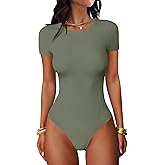 ANRABESS Women's Bodysuits Short Sleeve Crew Neck Slim Fit Casual Tops Ribbed Knit Soft Basic Tee Shirts Trendy Outfits 2026