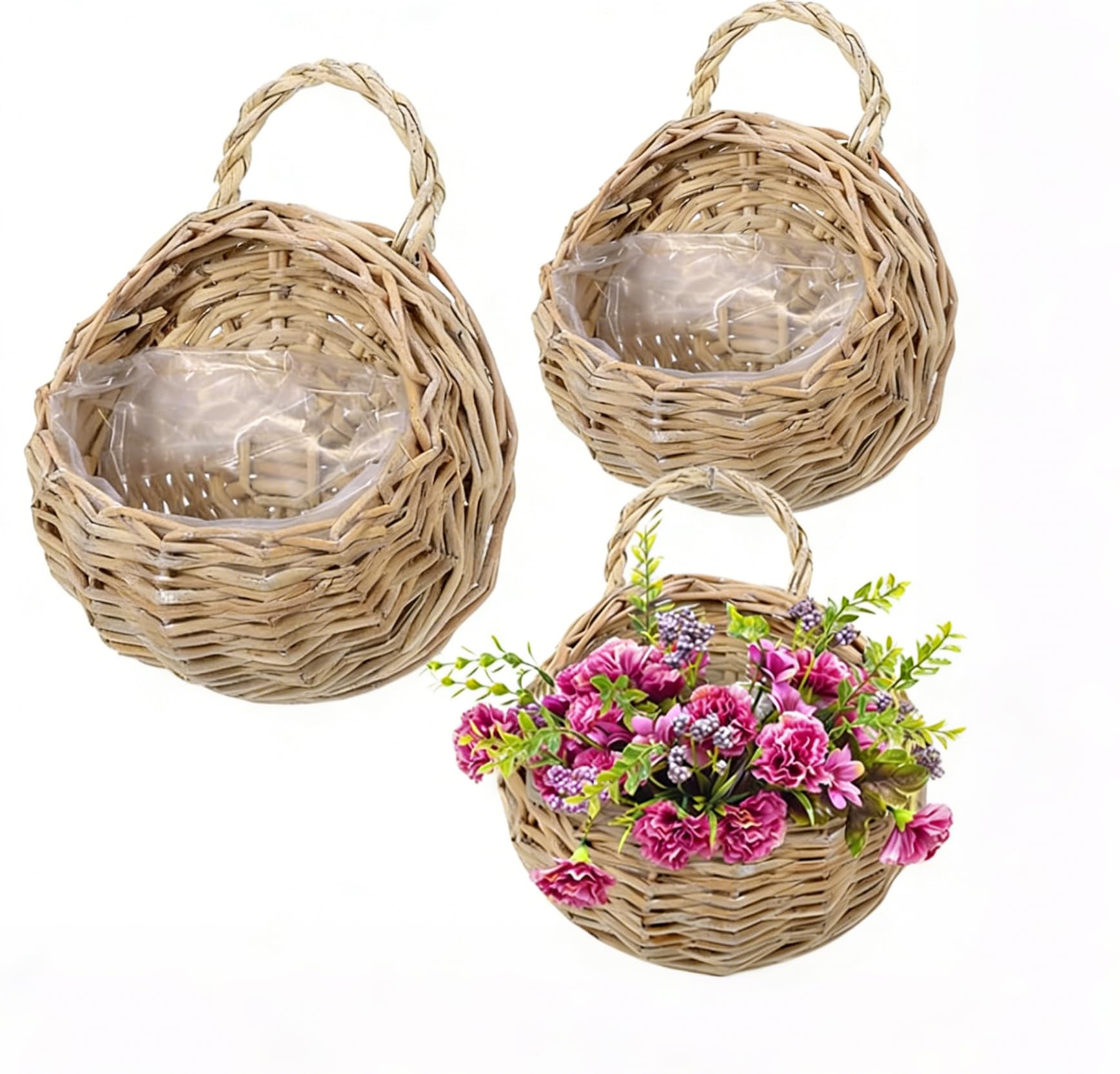 Vaguelly 2 Pack Woven Hanging Basket Set 9.06X7.09X3.54 Inch Wicker Storage Basket for Wall Hanging Decorative Plant Hangers Storage for Kitchen Bathroom Bedroom and Living Room