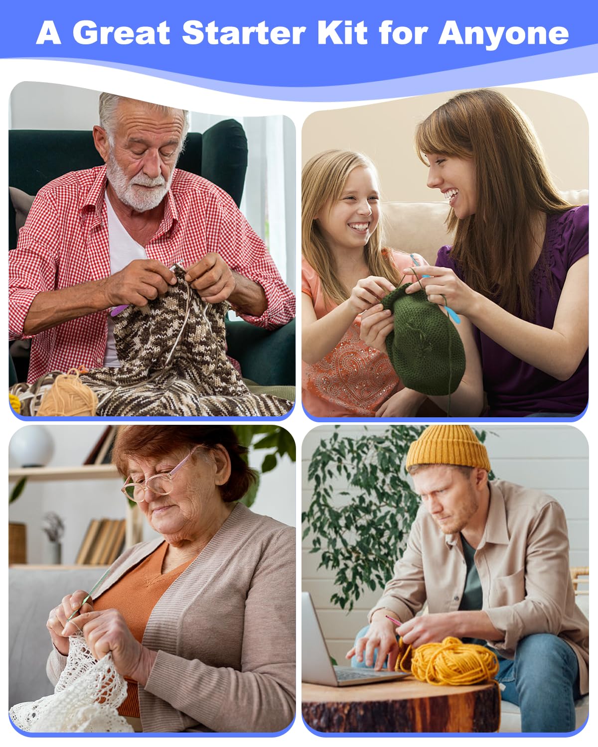 Aeelike Crochet Kit for Beginners Young and Old, First Crochet Kit for Adults Include 23pcs Crochet Hooks, 655 Yards Yarn Set for Crocheting, Instruction, Bag, Crochet Accessories and Supplies, Navy