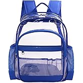 GiMiUiTo Clear Backpack,Heavy Duty Clear Bookbag See Through Backpack Large Clear Bag for School College Work Travel Security,Blue