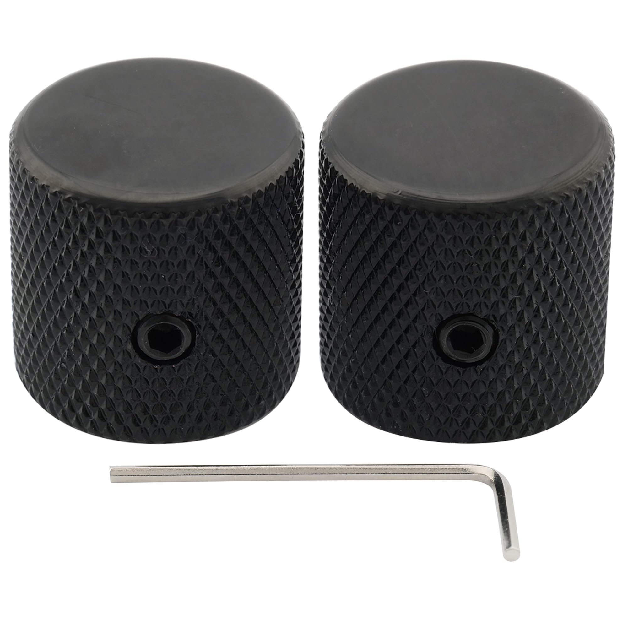 Musiclily Pro 1/4" Steel Fine Knurled Flat Top Knobs Universal Fitting Control Knobs with Set Screw for Electric Guitar or Bass, Black (Set of 2)