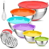 Eallpha Mixing Bowls with Lids Set,10pcs Stainless Steel Mixing Bowls with Graters and Egg Whisk &amp;Non-Slip Bottoms Food Prep Nesting Bowls for Baking, Cooking, Meal Storage(1.2QT-5.5QT)