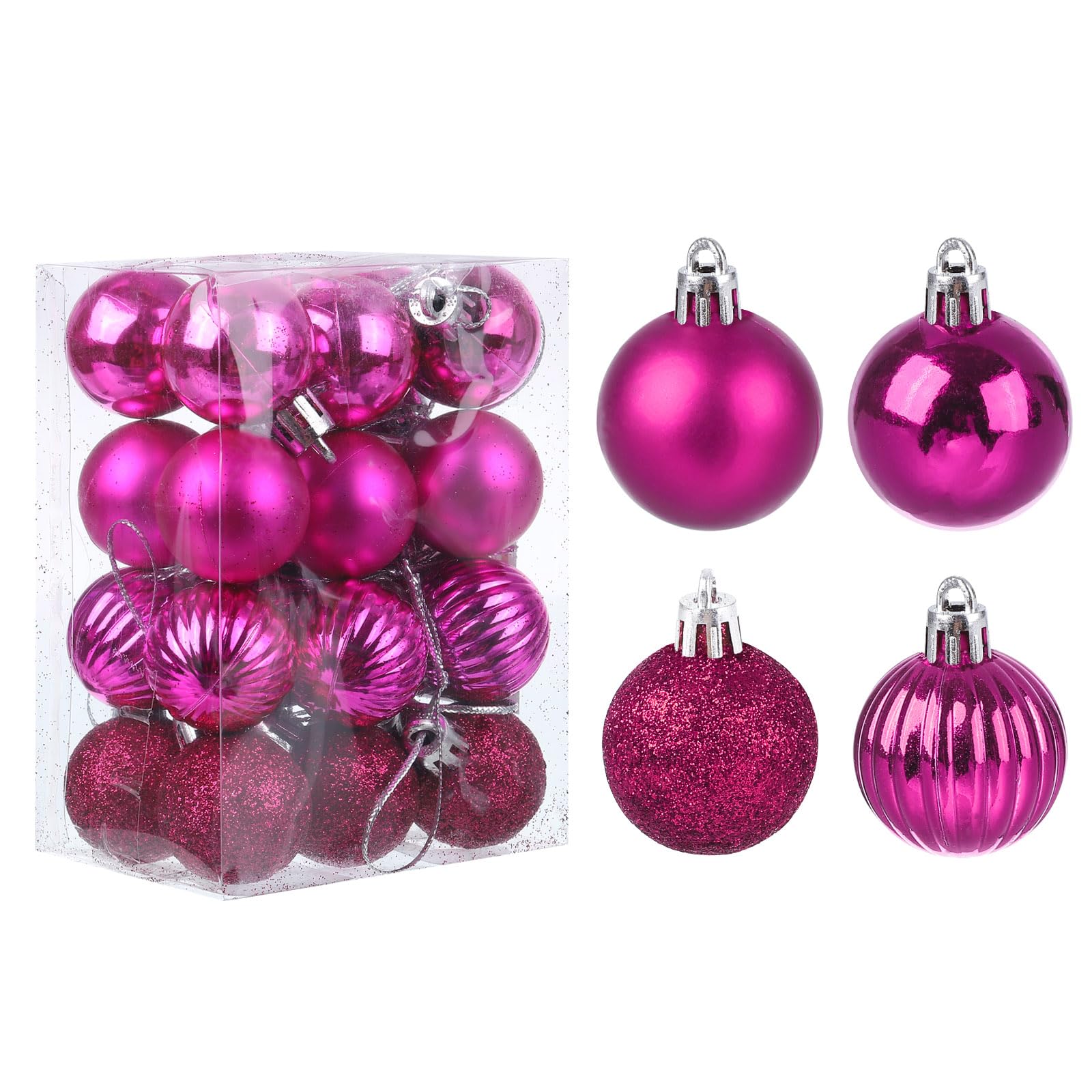 uxcell 24Pcs Rose Red 1.18" Christmas Balls Ornaments Shatterproof Ornaments Hanging Baubles for Xmas Trees, Wedding, Party Decorations