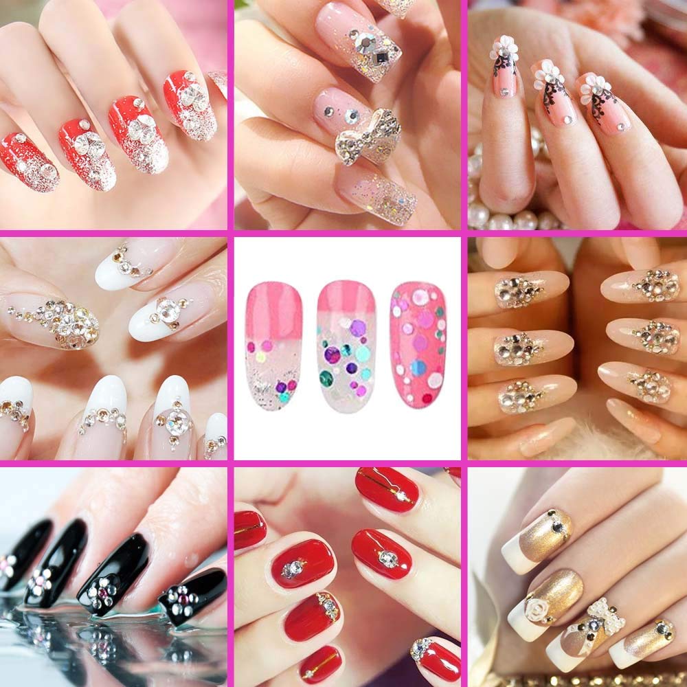 6400pcs Nail Art Rhinestones Nail Crystal Gems Nail Diamonds, Gold Silver Nail Art Studs Colorful Nail Sequins & Rhinestones for Nails Kit with Tweezers and Wax Pen for Nail Art Supplies Accessories: Beauty